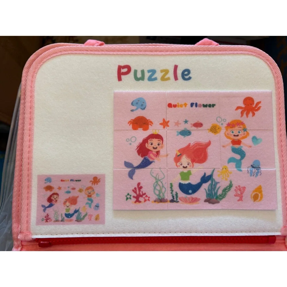 Quiet Flower Busy Board Toddler Sensory Toy Mermaid Pink 89PCS